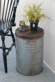 Salvaged Metal Drum Side Table Rustic Decor Porch Decorating Country Decor