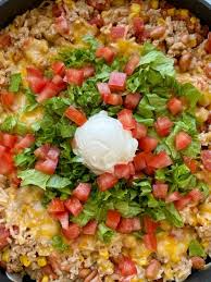 Turkey Taco Rice Skillet Is A One Pan Dinner That S Loaded With Ground Turkey Beans Corn Tomato Easy Skillet Dinner Recipes Taco Rice Skillet Dinner Recipes