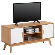 Idimex Meuble Tv Tivoli 2 Portes Et 2 Niches Finition Teintee Et Lasure Blanc Mobilier De Salon Meuble Rangement Dvd Et Meuble Rangement