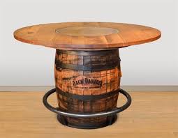 The half whiskey barrel stands 18 high and 24 in diameter, with the table top it stands 19 high. Jack Daniels Barrel Table Colorado Springs Co Lumber
