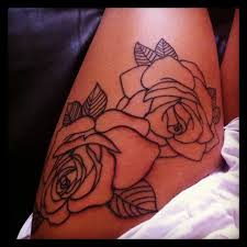 I Really Like The Idea Of Not Shading The Roses Getting On My Right Thigh 3 So Pretty Rose Tattoo Thigh Thigh Tattoo Tattoos