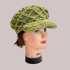 Handmade Chunky Knit Crochet Green Newsboy Beanie Brimmed Cap Hat