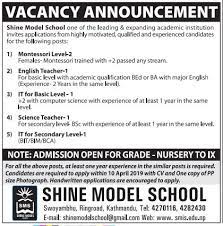 Want to teach english online? Basic Level English Teacher Job Vacancy In Nepal Shine Model School April 2019 Merojob