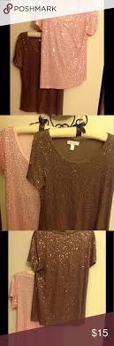2 New Dress Barn Short Sleeve Sequin Tops Sz Large Casual Sequin Top New Dress Sequin Top