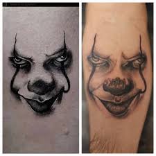 Tattoo by Dan. Pennywise! What the client showed vs what I did. I love  doing horror themed tattoos! #DanNewsome #DeepInInkTattoos #pennywise  #Oklahomatattooartist #Bartlesville #Owasso #BrokenArrow #Tulsa  #BestofOklahoma #BestofBartlesville #Tattoo ...