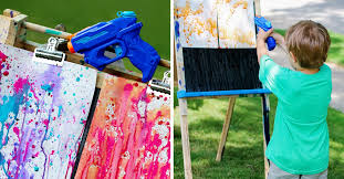 I tried to use 10 different colors, but you can use whatever you have and make these. Thrill Your Kids With Colorful Squirt Gun Painting