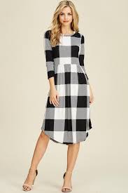 Buffalo Check 3 4 Sleeve Dress Leggings Material Crazy Soft And Lots Of Stretch Great Scoop Dro Midi Dress With Sleeves Mini Dress Casual Womens Midi Dresses