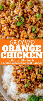 Ground Orange Chicken Is Made In One Pan And Only Takes 20 Minutes Using A Panda Ex Ground Turkey Recipes Healthy Ground Chicken Recipes Healthy Turkey Recipes