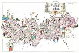 Vintage Tyrol Austria Picture Map Pictorial Cartoon Map Tirol Fra 4567 Cartoon Map World Map Decor Austria Map
