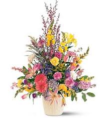 With 30 purple rose buds, this silk flower arrangement will look beautiful and full in the cemetery vase. Spring Hope Arrangement Tf199 5 In Arlington Va Arlington Cemetery Flowers By Twin Towers Florist
