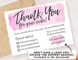 Instant Download Editable And Printable Thank You Card For Small Business With Your Logo Poshmark Thank You For Your Order Etsy Note Printable Thank You Cards Business Thank You