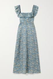 Light Blue Carnaby Ruffled Floral Print Linen Maxi Dress Zimmermann Net A Porter