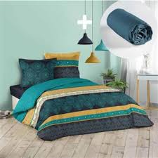 Parure de lit 140x190 coton. Pack Parure De Couette 220x240 Cm 100 Coton Majorelle Drap Housse 140x190 Cm Bleu Achat Prix Fnac