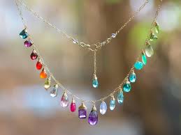 Rainbow Gemstone Necklace Rainbow Necklace Semi Precious Etsy In 2020 Multi Gemstone Necklace Rainbow Gemstones Gemstone Jewelry Earrings