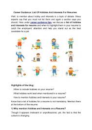Then you've come to the right place! Career Guidance List Of Hobbies And Interests For Resumes By Sandeshbukate Issuu