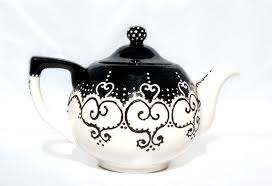 Black And White Teapot Set Homestore Black And White Teapots Teapot Black And White Hand Painted With Lace By Dprintsclayful Tea Pots Painted Teapot Hand Painted