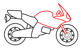 Draw lights, bumper and road. Drawing A Cartoon Motorcycle Motorcycle Drawing Bike Drawing Motorbike Drawing
