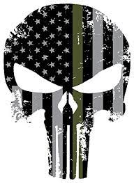 Punisher skull american flag federal agent green line decal. Punisher Skull 5 5 X 4 Inch Thin Green Line Tattered Subdued Us Flag 3m Highly Reflective Vinyl Decal Amazon Sg Home
