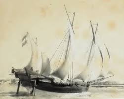 Di depan kapal selam, sebuah layar akan bersentuhan dengan makhluk bertubuh lunak laut dalam. English A Perahu With Padewakang Hull And Toop Sail Type 1830s Bahasa Indonesia Sebuah Perahu Berlambung Padewakang Dengan Layar Boat Sailing Wooden Ship