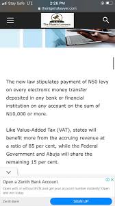 Jul 15, 2021 · wage levies are continuous and a portion of your wages is exempt from levy. Access Bank Plc On Twitter Hello Gov Osita Thank You For Bringing This To Our Notice And We Apologize The Electronic Money Transfer Levy Formally Stamp Duty Is Debited For Deposits And Electronic