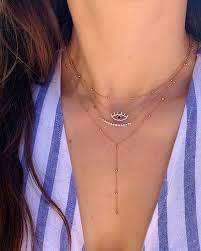 Graduated Single Prong Diamond Necklace Star And Moon Necklace Modern Diamond Necklace Evil Eye Necklace