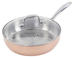 Gibson Home Berker Copper Colored Saute Pan With Glass Lid 2 5 Quart Stainless Steel Gibson Home Copper Color Ceramic Cookware