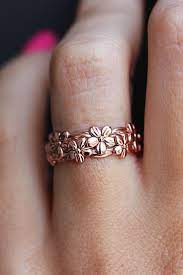 Floral Gold Wedding Band 14k Gold Band Ring Flower Wedding Band Ring Women Unique Wedding Jewelry Gift Hawaiian Gold Wedding Ring Wedding Rings Unique Bridal Rings Wedding Rings