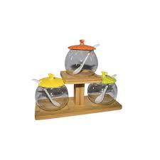 Lipper international 8204 14 inch natural bamboo wood salad serving bowl, large. Glass Condiment Bowls With Coloured Lids On A Wooden Stand Style 1 Buy Online In South Africa Takealot Com