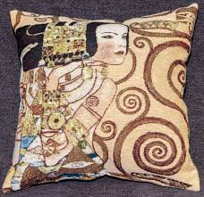 Divano morbido classico in tessuto con penisola o angolare. Vendita Arazzo Cuscino Attesa Gustav Klimt Arazzi Moderni