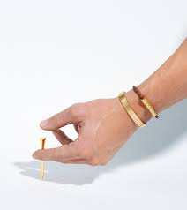 Bracelet en acier inoxydable et plaque en or 18 carats avec lettre l.taille de la plaque : Men Dimpled Roll Braided Leather Bracelet 24 Carats Gold Finish Decayeux Paris