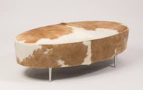 Beige White Cowhide Oval Ottoman Cowhide Ottoman Oval Ottoman Round Ottoman Coffee Table