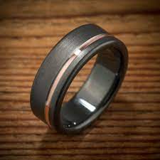 Offset Rose Gold Stripe Black Zirconium Ring Black Zirconium Ring Titanium Wedding Rings Mens Wedding Bands