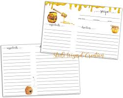 Recipe Card Printable Diy Recipe Card Honey Bee Farmhouse Etsy Diy Recipe Cards Printable Recipe Cards Recipe Cards