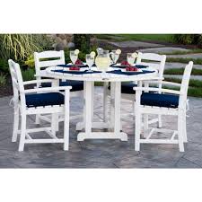 Polywood La Casa Cafa White 5 Piece Plastic Outdoor Patio Dining Set With Sunbrella Navy Cushion Pws132 2 Wh5439 The Home Depot Patio Dining Set Outdoor Dining Set Outdoor