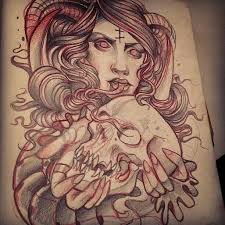 Neotraditional Demon Woman Sketch By Grindesign Ink Artwork Neo Traditional Tattoo Traditional Roses
