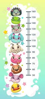 kids height chart template with funny cartoon round animals