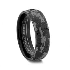 Domed Black Digital Camo Ring Camo Wedding Rings Cool Wedding Rings Black Tungsten Wedding Band