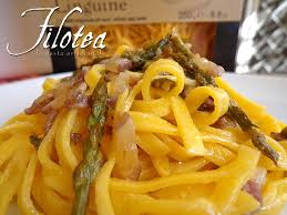 Pasta con asparagi e guanciale. Linguine Con Asparagi Selvatici E Pancetta