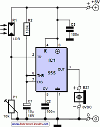 A very interesting shadow detector alarm circuit using 555 timer ic and a transistor as a switch. Simple Darkness Activated Alarm
