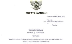 Surat edarannomor 1 tahun 2021tentangpemberlakuan kembali, jangka waktu danpembatasan. Surat Edaran Bupati Samosir Tentang Pencegahan Virus Corona Virus Disease Covid 19 Kabupaten Samosir