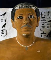 Painted limestone statue of Rahotep a Prince in ancient Egypt during the  4th dynasty. He was probably a son of Pharaoh Sneferu. The statue was  discovered in 1871 by Albert Daninos. an