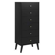 The tapered solid wood legs and inset drawers deliver a clean and modern look to your bedroom. Prepac Milo Mid Century Modern Tall 6 Drawer Chest In Black Bdbh 1410 1