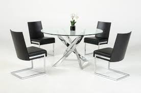 Contemporary Round Glass Top And Stainless Steel Base Dining Table Set Has A Clean Sleek De Glass Round Dining Table Glass Dining Table Glass Top Dining Table