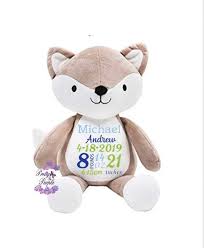 Birth Announcement Stuffed Animal Fox Personalized Fox Birth Announcement Fox Birth Stat Plush Etsy In 2020 New Baby Products Birth Announcement Personalized Stuffed Animals