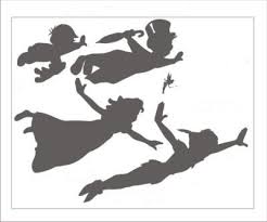 Peter Pan Wendy Darling John Darling Michael Darling And Tinker Bell Flying Black And White Silhoue Peter Pan Silhouette Peter Pan Disney Peter Pan Flying