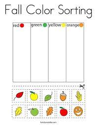 Fall Color Sorting Coloring Page Twisty Noodle Color Worksheets For Preschool Color Activities For Toddlers Fall Preschool Activities