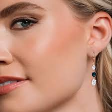 18K Rose Gold with 5.26 Cttw 3 Stone White Moissanite and Green Opal  Earrings