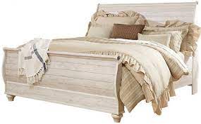 The willowton bed conjures up images of a beach cottage or shabby chic farmhouse. Willowton King Sleigh Bed In White Wash