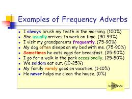 Frequency, adverb of frequency, example sentence. Adverbs Of Frequency Cep 811 Jinny Kim Han Let S Begin Ppt Video Online Download