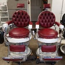 Two Rare Burgundy Koken Fluted Double Round Barberchair Sold Delivering It To A Happy Client In Reno Nevada Full Restora Barber Chair Barber Restoration